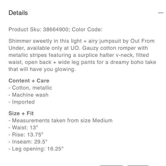 Urban Outfitters Winona Peach Metallic Gold Striped Halter Wide Leg Jumpsuit - L - Picture 14 of 16